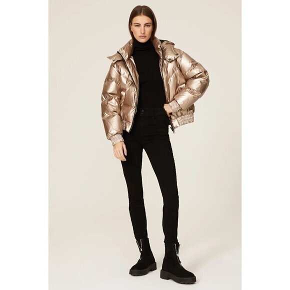 AllSaints Mika Metallic Puffer Gold Womens Size 4 - Picture 1 of 12